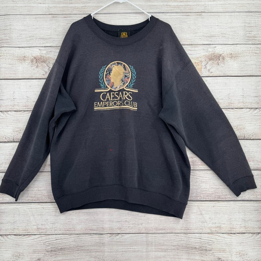Vintage 90s Caesars Emperors Club Embroidered Crewneck Sweatshirt Adult XXL Gray